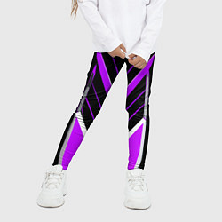 Леггинсы для девочки Фиолетово-серые полосы на чёрном фоне, цвет: 3D-принт — фото 2