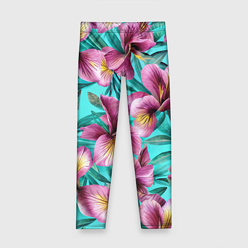Детские легинсы Розовые ирисы лианы паттерн / 3D-принт – фото 1