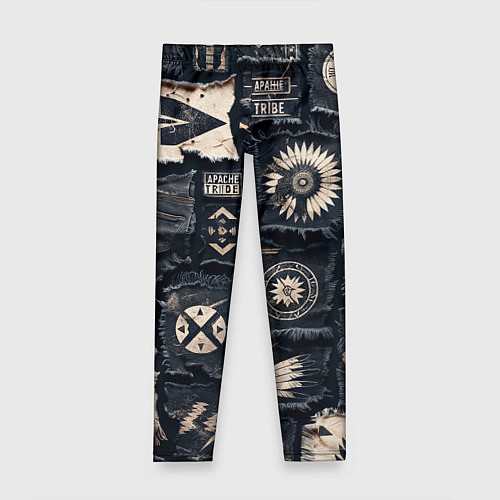 Детские легинсы Знаки Апачи на пэчворк дениме / 3D-принт – фото 1