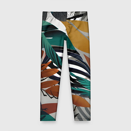 Детские легинсы Полоски листья / 3D-принт – фото 1