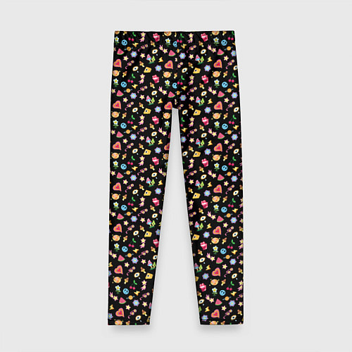 Детские легинсы Паттерн хиппи значки на черном фоне / 3D-принт – фото 1