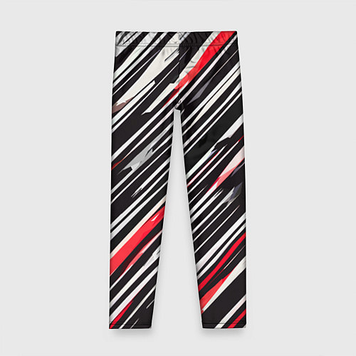 Детские легинсы Диагональные красно-белые полосы на чёрном фоне / 3D-принт – фото 1