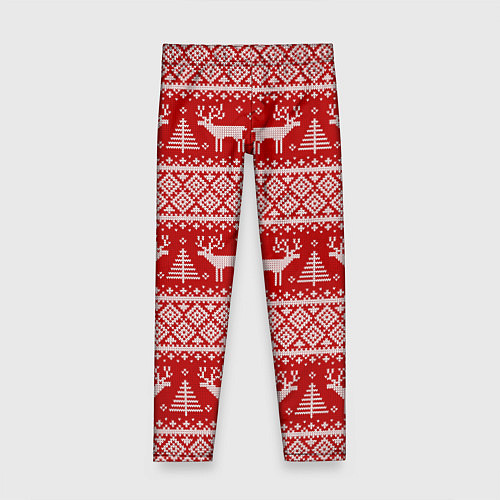 Детские легинсы Вязаный новогодний орнамент с оленями и ёлками / 3D-принт – фото 1