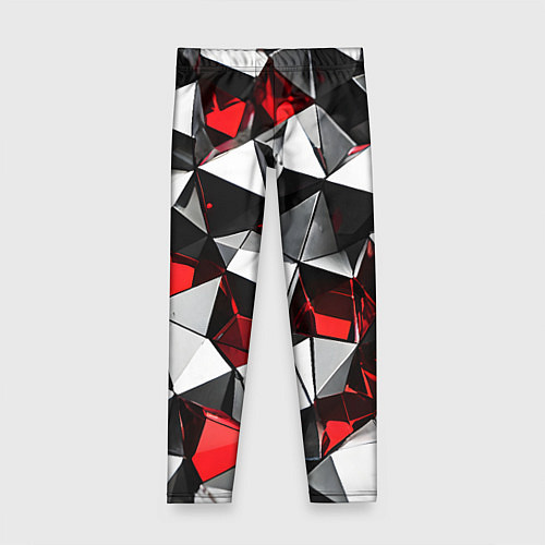 Детские легинсы Красно-белые рельефные треугольники на чёрном фоне / 3D-принт – фото 1