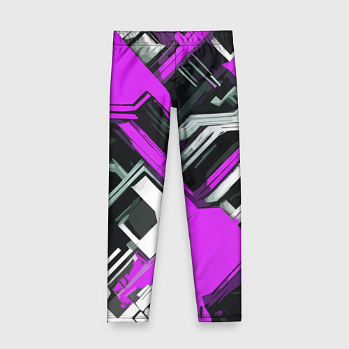 Детские легинсы Бело-фиолетовый техно паттерн на чёрном фоне / 3D-принт – фото 1