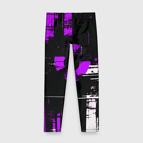 Детские легинсы Фиолетово-белый гранж на чёрном фоне / 3D-принт – фото 1