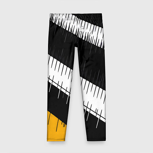 Детские легинсы Диагональные чёрно-белые полосы на жёлтом фоне / 3D-принт – фото 1