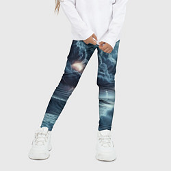 Леггинсы для девочки Шторм на море - сверкание молний, цвет: 3D-принт — фото 2