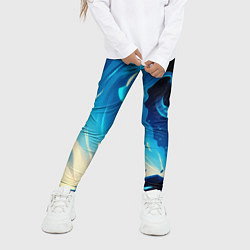 Леггинсы для девочки Бело-синее пламя из абстрактных красок, цвет: 3D-принт — фото 2