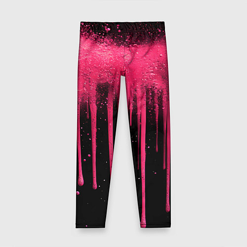 Детские легинсы Розовые брызги и краска на черном / 3D-принт – фото 1