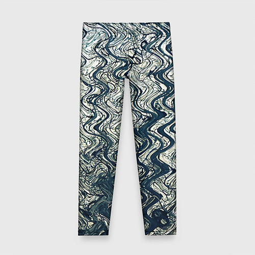 Детские легинсы Бело-синий искажённые абстрактные линии / 3D-принт – фото 1