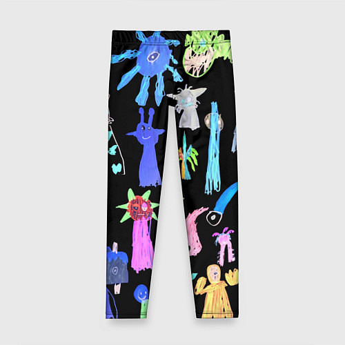 Детские легинсы Яркие монстры на черном фоне / 3D-принт – фото 1