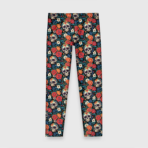Детские легинсы Черепа и цветы Santa Muerte / 3D-принт – фото 1