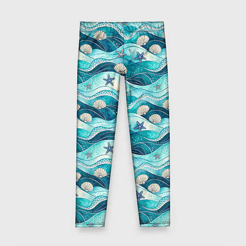Детские легинсы Летний узор с ракушками и морскими звездами / 3D-принт – фото 1