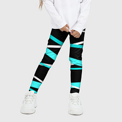Леггинсы для девочки Чёрный с бело-голубыми полосами, цвет: 3D-принт — фото 2