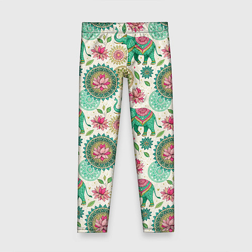 Детские легинсы Слоны и мандалы паттерн в индийской стилистике / 3D-принт – фото 1