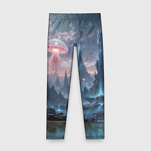 Детские легинсы Фантастический мир с медузами и озеро у гор / 3D-принт – фото 1