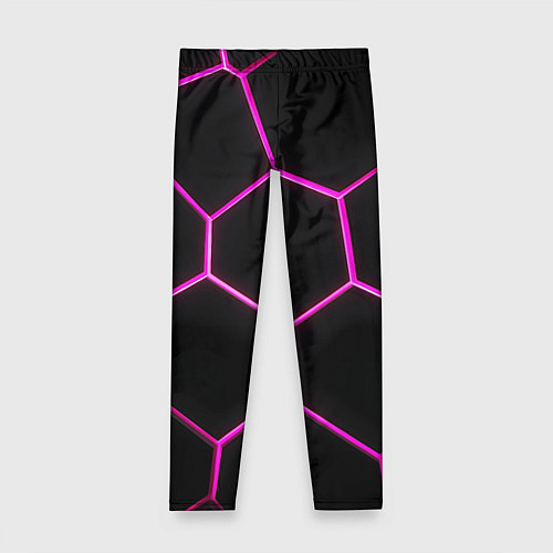 Детские легинсы Черные соты с фиолетовым неоном / 3D-принт – фото 1
