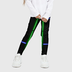 Леггинсы для девочки Neon black light blue green line, цвет: 3D-принт — фото 2