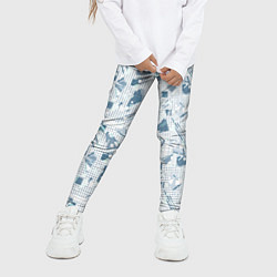 Леггинсы для девочки Мемфис синий с серым клетчатый геометрический узор, цвет: 3D-принт — фото 2