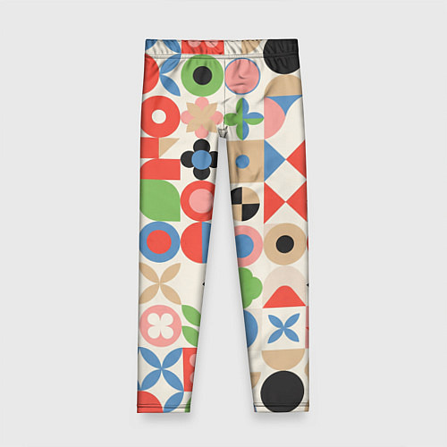 Детские легинсы Геометрический узор с цветочными элементами - ретр / 3D-принт – фото 1