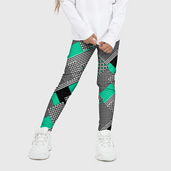 Леггинсы для девочки Черно бирюзовая абстрактная геометрия пэчворк, цвет: 3D-принт — фото 2