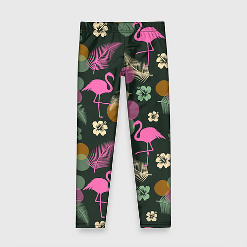 Детские легинсы Фламинго и листья на темно-зеленом / 3D-принт – фото 1