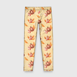 Леггинсы для девочки Хеллоуин с тыквой и листьями, цвет: 3D-принт