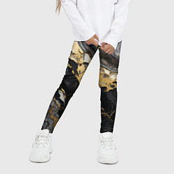 Леггинсы для девочки Черный серый золотой мрамор, цвет: 3D-принт — фото 2