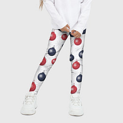Леггинсы для девочки Синие и красные новогодние шары со снежинками, цвет: 3D-принт — фото 2