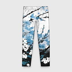Детские легинсы Абстракция чёрное дерево с синими цветами