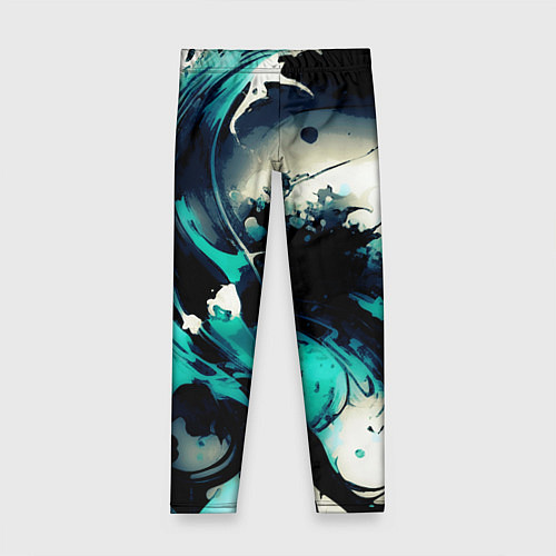 Детские легинсы Чёрный с бирюзовым абстракция тёмные краски / 3D-принт – фото 1