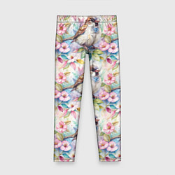 Леггинсы для девочки Воробей в ярких цветах паттерн, цвет: 3D-принт