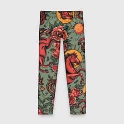 Леггинсы для девочки Красный конь и розы, цвет: 3D-принт