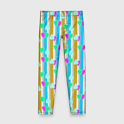 Леггинсы для девочки Полосатый с сердечками ретро в горошек, цвет: 3D-принт