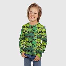 Лонгслив детский Зеленые черепа - паттерн, цвет: 3D-принт — фото 2