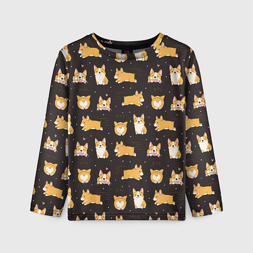 Детский лонгслив Вельш корги бемброк - забавные щенки паттерн / 3D-принт – фото 1