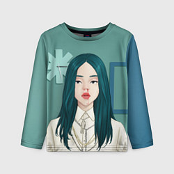 Лонгслив детский Billie Eilish: Turquoise Hair, цвет: 3D-принт