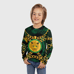 Лонгслив детский Золотой леопард и цепь, цвет: 3D-принт — фото 2