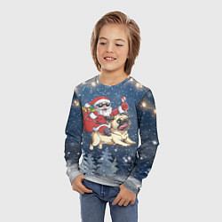 Лонгслив детский Санта едет на мопсе, цвет: 3D-принт — фото 2