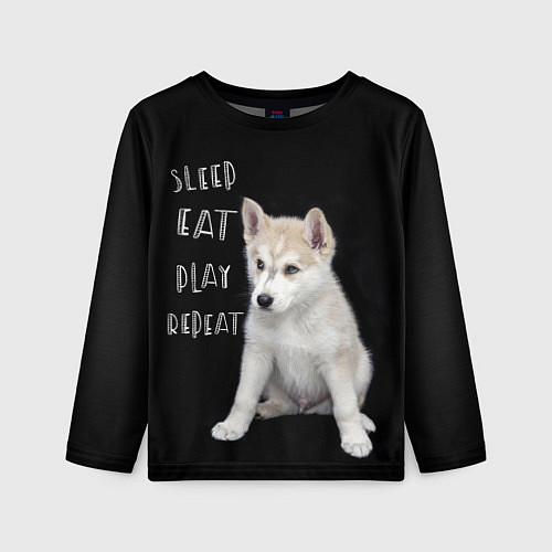 Детский лонгслив Sleep Eat Play Repeat Хаски щенок / 3D-принт – фото 1