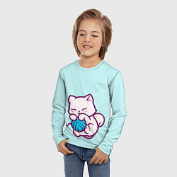 Лонгслив детский Белый котенок с клубком милый, цвет: 3D-принт — фото 2