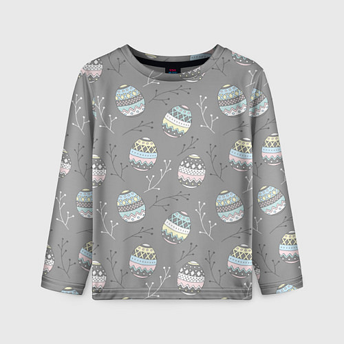 Детский лонгслив Яйца пасхальные серый фон / 3D-принт – фото 1