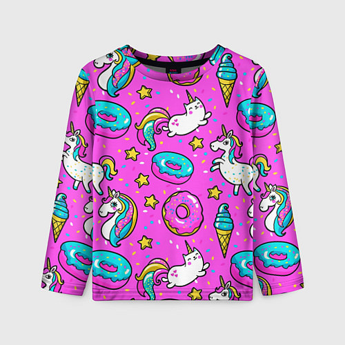 Детский лонгслив Единороги с пончиками / 3D-принт – фото 1