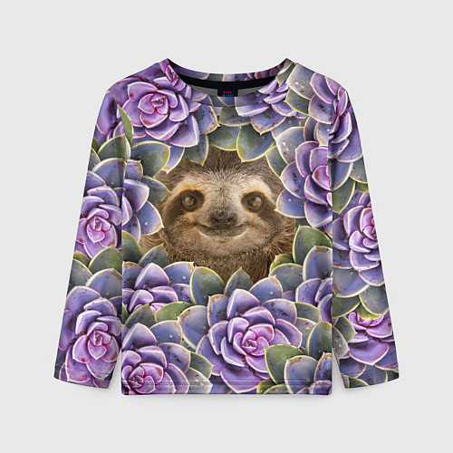 Детский лонгслив Ленивец среди цветов / 3D-принт – фото 1