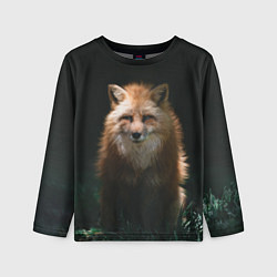 Детский лонгслив Хитрый лис на черном фоне