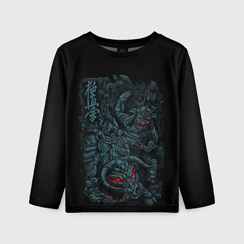 Детский лонгслив САМУРАЙ УКРОЩАЕТ БЫКА / 3D-принт – фото 1