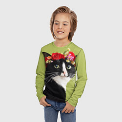 Лонгслив детский Кот и цветы, цвет: 3D-принт — фото 2
