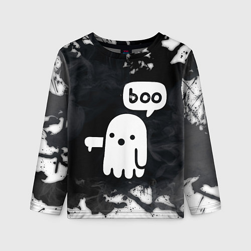Детский лонгслив ХЕЛЛУОИН ПРИВЕДЕНИЕ БУ! HALLOWEEN GHOST BOO! / 3D-принт – фото 1