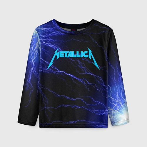 Детский лонгслив METALLICA BLUE FLASH МЕТАЛЛИКА СИНИЕ МОЛНИИ / 3D-принт – фото 1